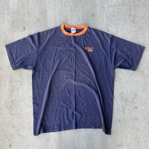 Y2K Old Navy Mens XL Navy Orange Ringer T Shirt Graphic Tee Made in USA